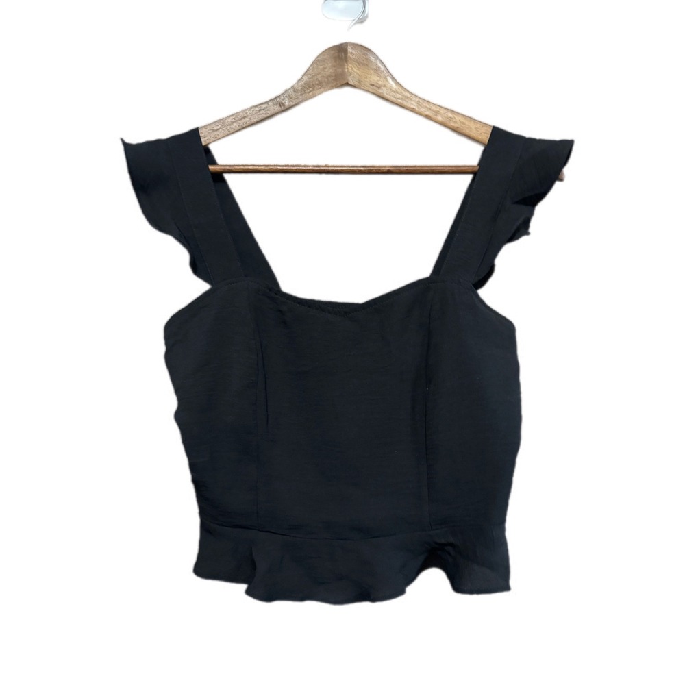 Altar'd State Ruffle Top Womens Medium Black Excellent Smocked Back Square‎ Neck